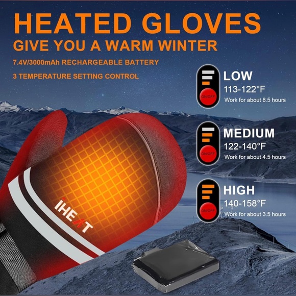 NWT Unisex Heated Gloves 7.4V Rechargeable Battery Mittens with 3M/XL Black - Picture 2 of 15